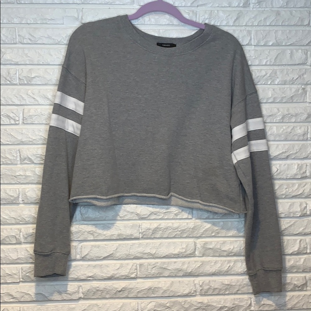 Gray Long sleeve crop Crewneck with white detail